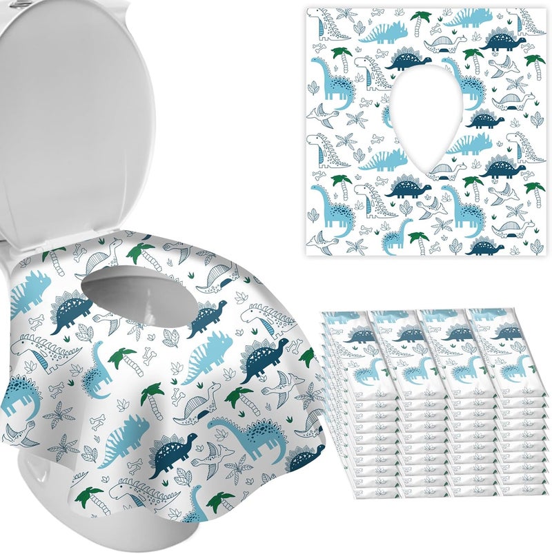 DEEKI Toilet Seat Covers Disposable, 40 Pcs XL Waterproof for Kids Adults, No-Slip Clean Safety Covers for Toddler Potty Training, Portable for Travel and Public Restrooms Toilets Airplane -Dinosaur - Image 1